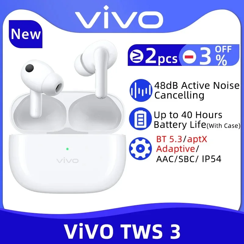 Наушники Vivo TWS 3 TWS 48 дБ С Активным Шумоподавлением Беспроводная Гарнитура Bluetooth 5.3 40 Часов автономной работы Для Vivo X90 Pro