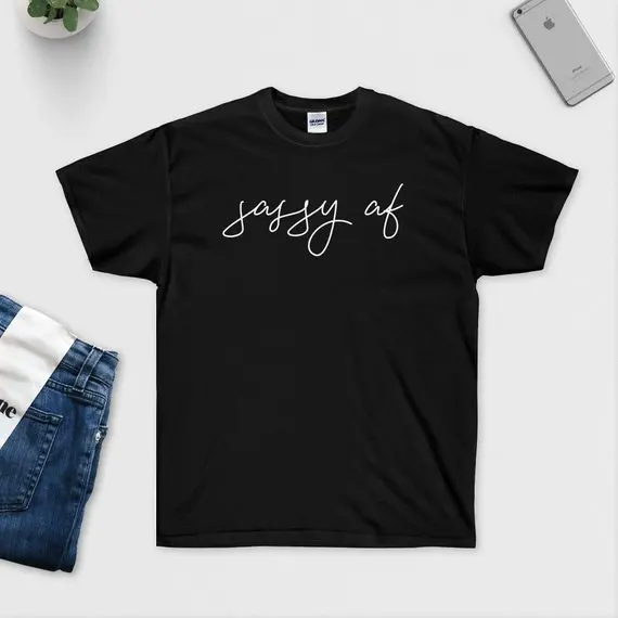 Футболка Sugarbaby Sassy AF, Милая рубашка Унисекс, Повседневные топы с коротким рукавом, Подарок для нее, Модная футболка с сарказмом на Tumblr, Прямая поставка