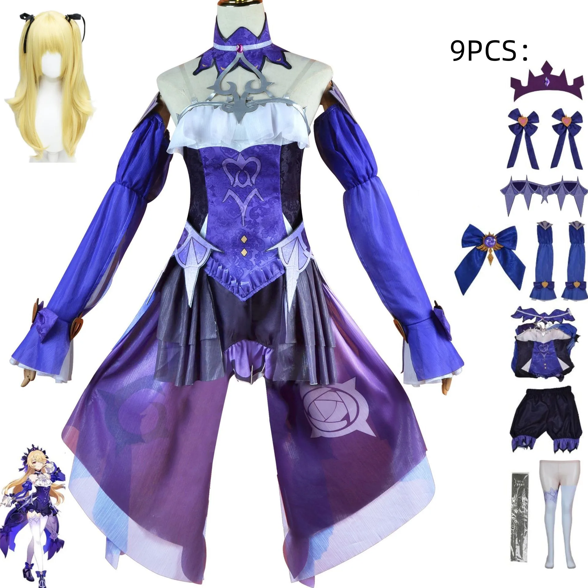 Игровой костюм Genshin Impact Фишль Фон для косплея, Парик для взрослых, Аниме на Хэллоуин, женская боевая форма, Платье для девочек, аксессуар, костюм