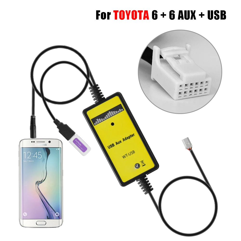 Для TOYOTA LEXUS Corolla RAV4 Camry Bluetooth Автомобильный Комплект С 3,5 мм AUX In 6 + 6Pin Автомобильный MP3 USB AUX Адаптер CD-Чейнджер Адаптер