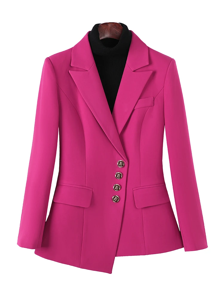Женский Однобортный формальный Блейзер, пальто Абрикосово-розового Цвета, однотонное украшение на пуговицах, Деловая рабочая одежда, женская куртка