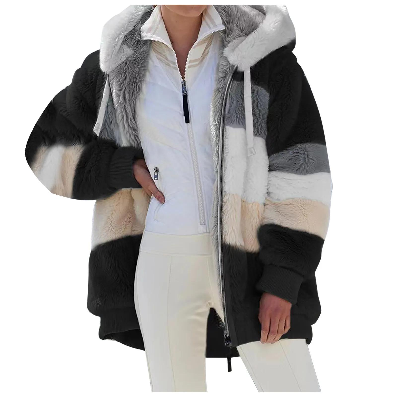 Женские зимние пальто Теплый толстый тренч с капюшоном Женское пальто Плюс Размер флисовая шуба из искусственного меха
