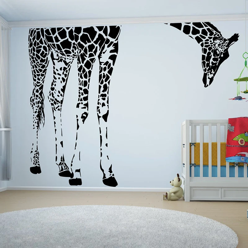 Очень большая наклейка на стену с жирафом - художественная виниловая наклейка для детской комнаты, украшение комнаты с жирафом, обои, фрески A756