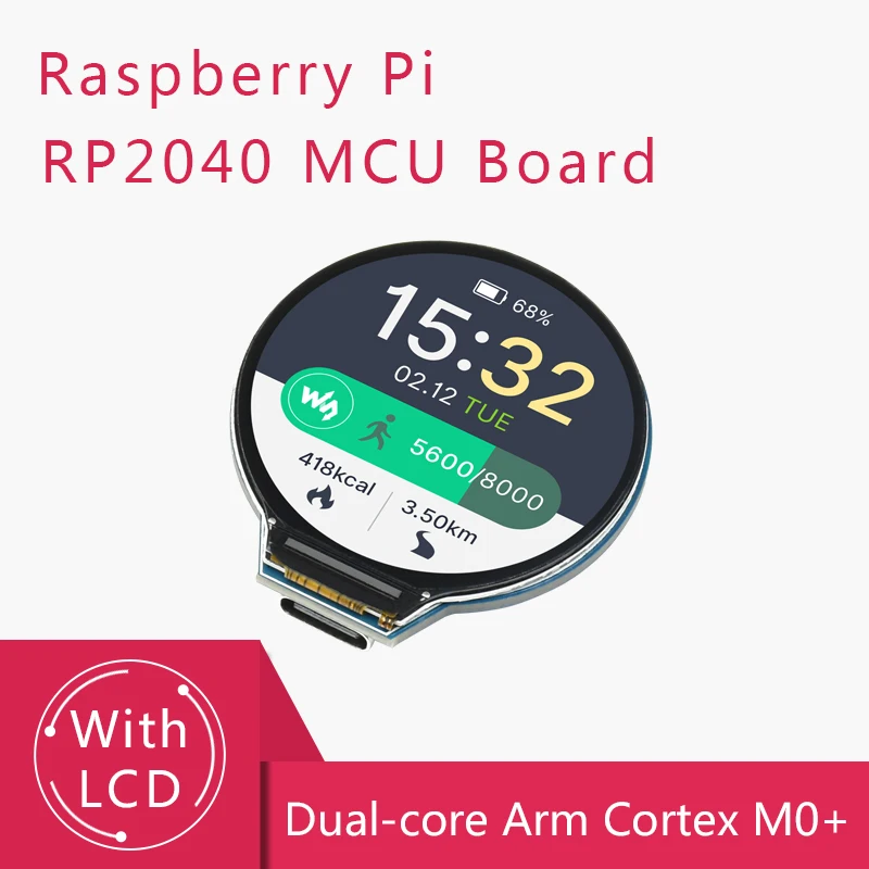 Плата разработки Raspberry Pi PICO RP2040, встроенный круглый ЖК-дисплей с диагональю 1,28 дюйма, Датчики акселерометра/гироскопа