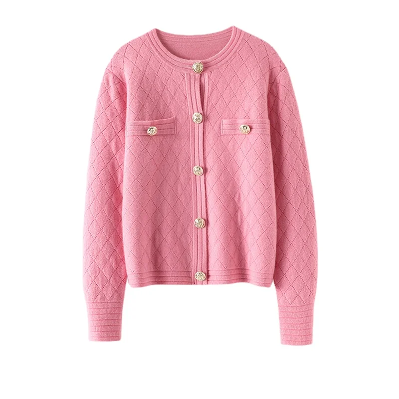 Роскошный Кашемировый свитер Женский Дизайн Casaco Feminino Argyle, Однобортный женский кардиган, свитер Mujer, розовый