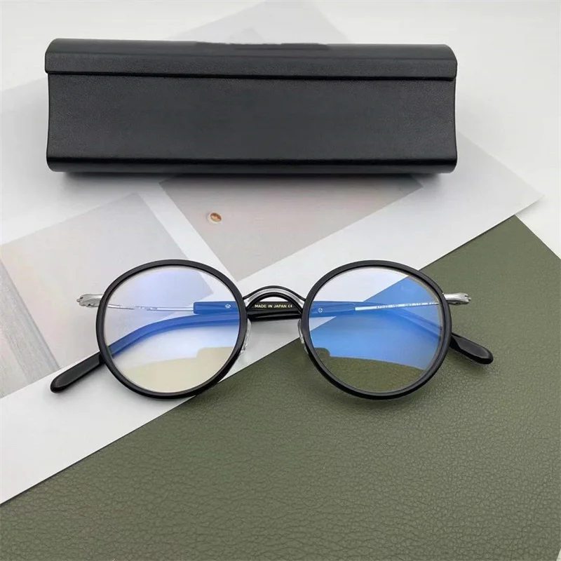 Круглые титановые очки ручной работы в японском стиле, мужские, для лечения близорукости, ультралегкая оправа для очков, Женские, синие, легкие очки GMS116