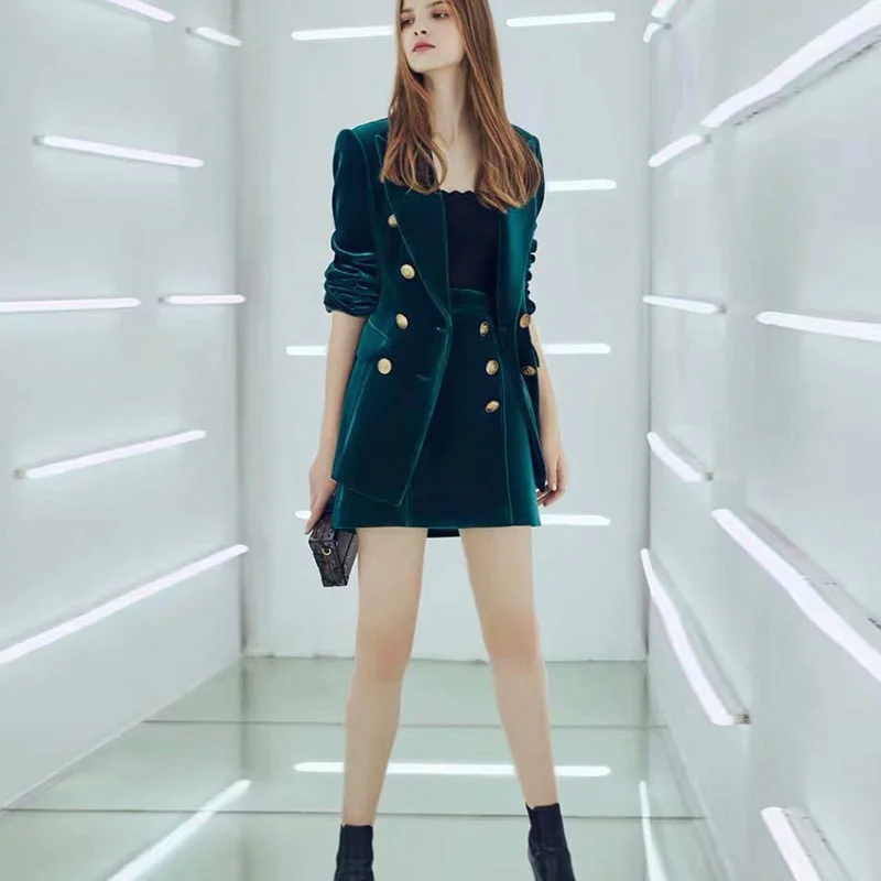 Дизайнерская модная высококачественная бархатная короткая куртка с длинными рукавами, юбка-карандаш, Повседневные рабочие элегантные винтажные женские комплекты