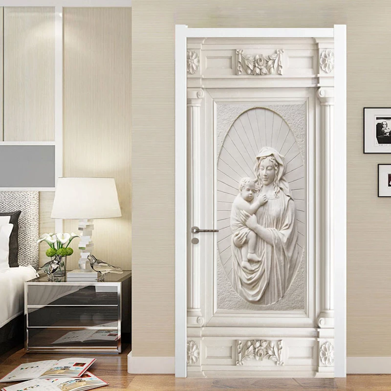 Европейский стиль, 3D рельефный рисунок, Гипсовая наклейка на дверь, Гостиная, Спальня, Дизайн дома, ПВХ, самоклеящееся водонепроницаемое украшение для дверей
