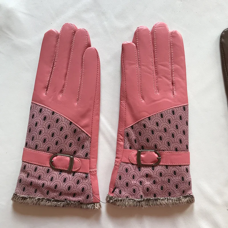 Женская осенне-зимняя утепленная теплая перчатка из 100% натуральной кожи, женская утепленная тонкая перчатка для верховой езды R1764