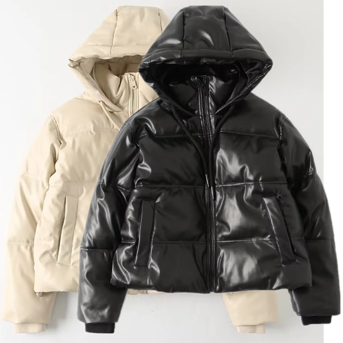 Maxdutti Высококачественная куртка-парка из искусственной кожи, зимняя модная куртка с капюшоном Для женщин