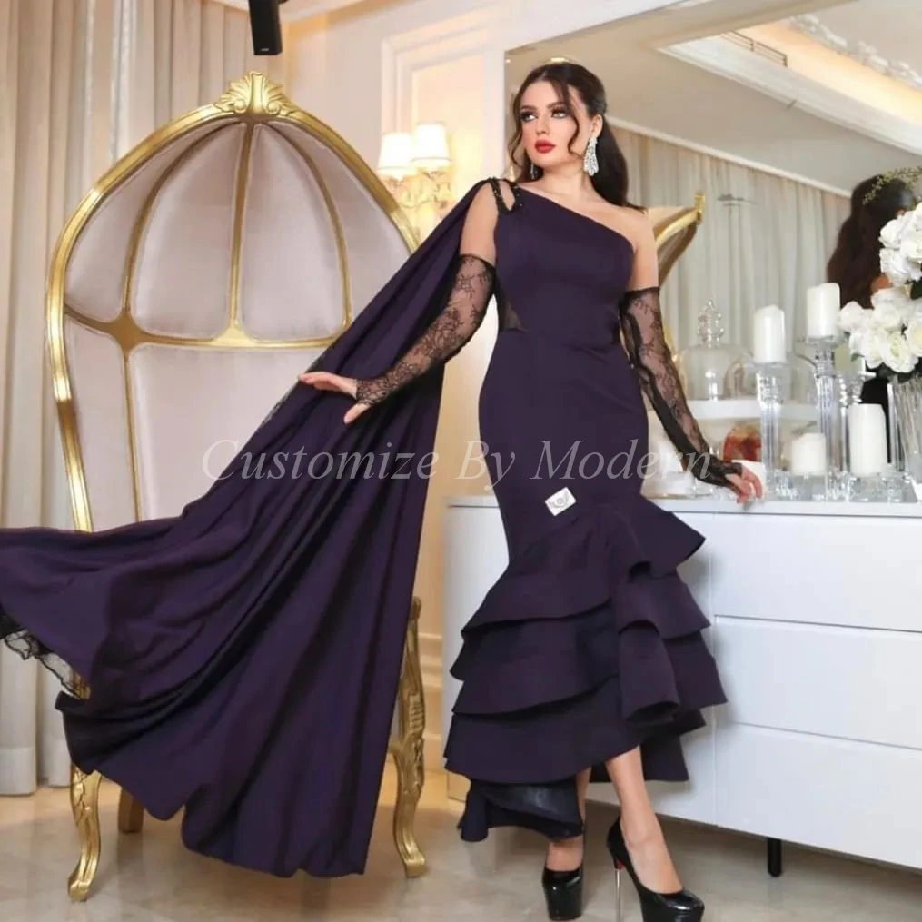 Темно-фиолетовые Атласные Длинные Платья для выпускного Вечера, Русалка, длина до щиколоток, Саудовские Арабские Женские Платья для Выпускного вечера, Вечернее платье