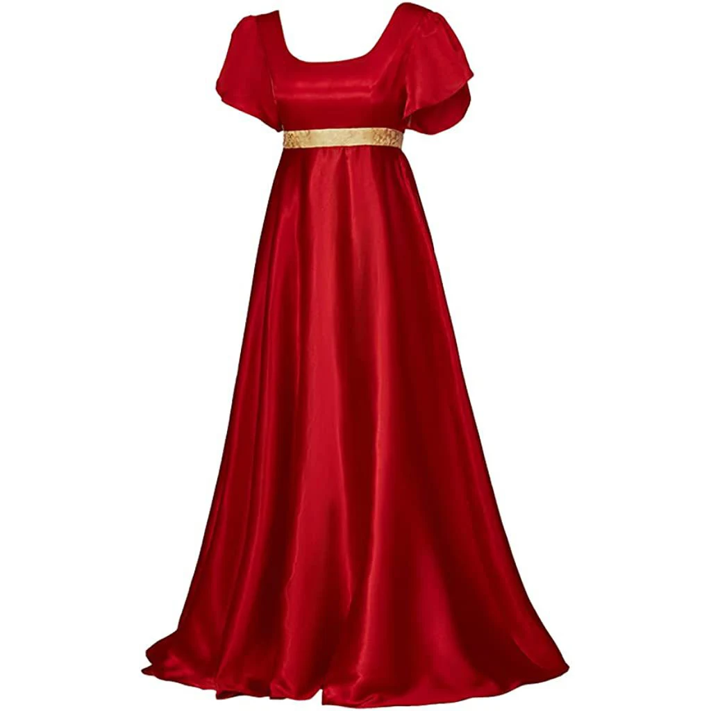 Винтажное Красное платье в Викторианском Стиле, Бальное Платье с Высокой Талией, Костюм Принцессы, Платье для Косплея для Женщин, Платье для Чаепития с Поясом