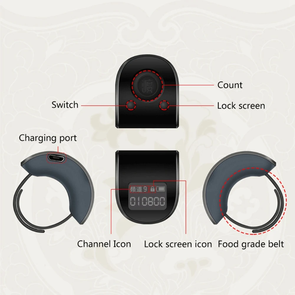 Мини-цифровое ЖК-электронное кольцо на палец, Ручной счетчик, 6-значный Перезаряжаемый Счетчик, Кликер-Красный