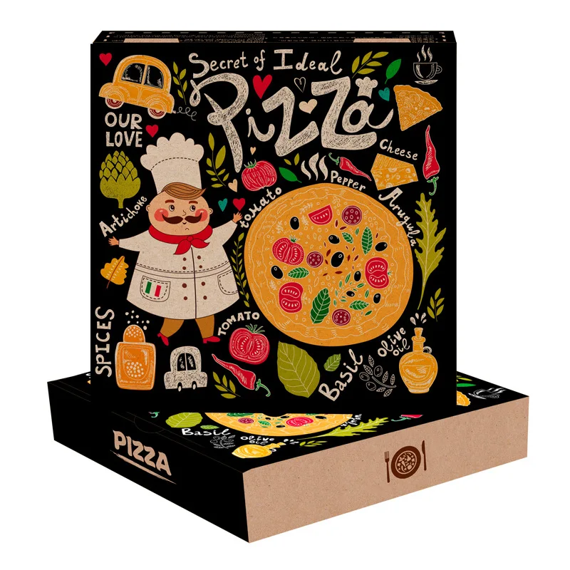 Изготовленные На заказ Коробки для пиццы Boite Kutus размером 8 12 14 28 дюймов С логотипом Take A Way Karton Рифленые Caja Para De Black Pack Boite Kutus