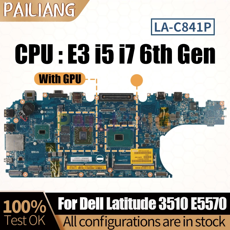 Для Dell Latitude 3510 E5570 Материнская плата ноутбука LA-C841P 09MTYR 0N98Y6 0CC27G E3/i5/i7 6th genm Материнская плата Полностью протестирована