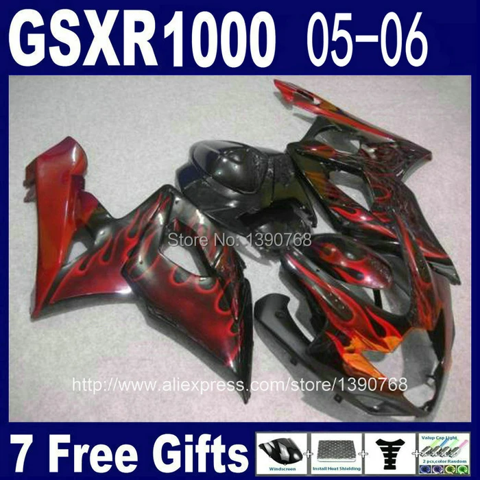 Комплект обтекателей кузова для литья под давлением SUZUKI K5 GSXR 1000 05 06 красное пламя в черном ABS комплект обтекателей GSXR1000 2005 2006 NM62