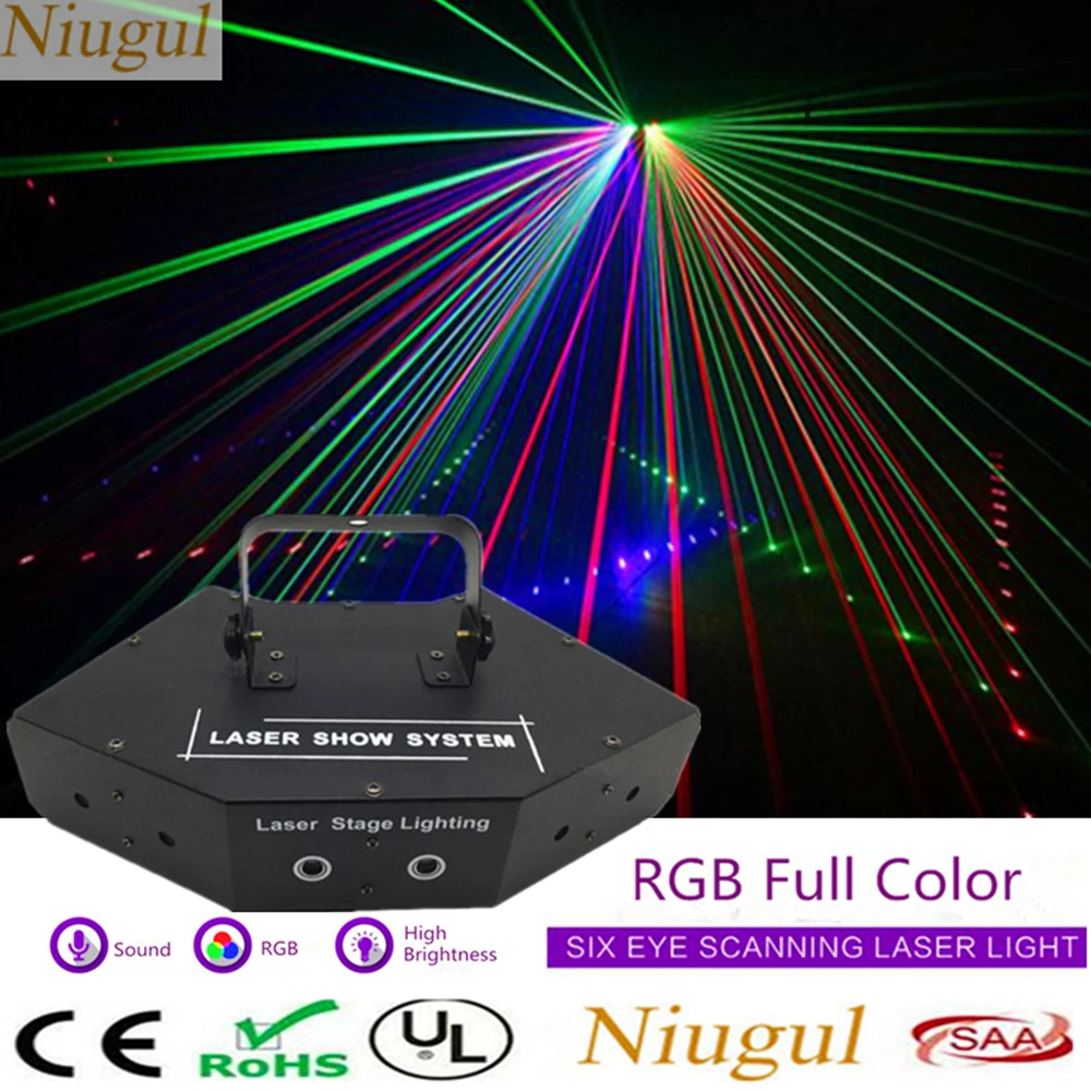 Сканирующий лазерный луч/Эффекты линейного луча RGB, Сканирующие Лазерные лучи с 6 Линзами/Профессиональный Проектор Системы Лазерного шоу/Освещение сцены DJ