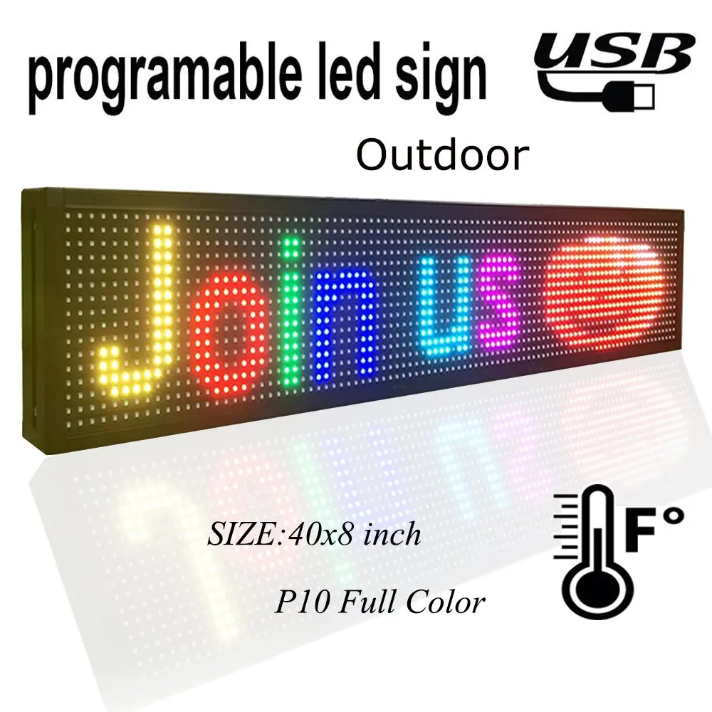 P10 RGB Led Прокрутка Дисплея 39x8 дюймов Цифровая Дисплейная панель Полноцветная Электронная панель Светодиодная вывеска, Программируемая по USB для рекламы