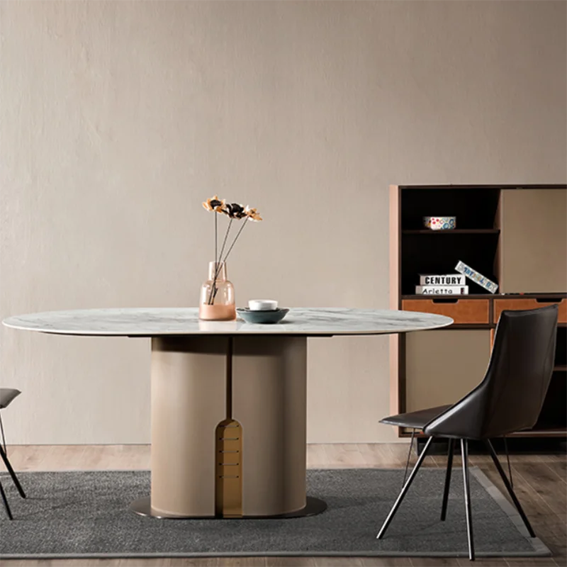 Минималистичная комбинация обеденного стола и стула из итальянского мрамора Высокого класса, Роскошная овальная мебель для дома из черного ореха
