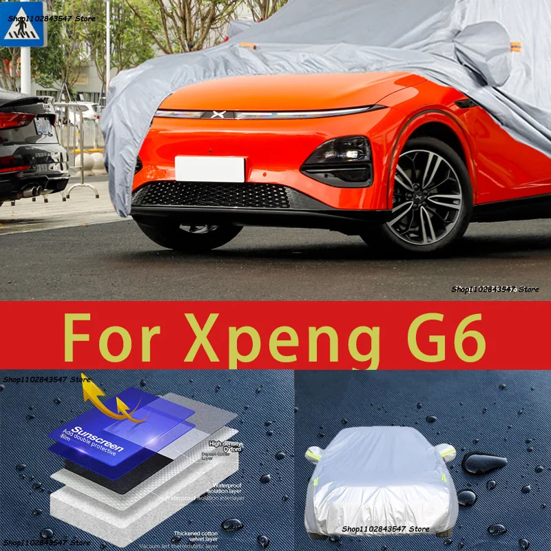 Для Xpeng G6 Наружная защита, Полные автомобильные чехлы, Снежный покров, Солнцезащитный козырек, Водонепроницаемые Пылезащитные внешние автомобильные аксессуары