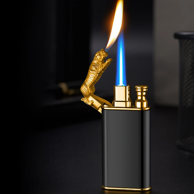 Персонализированный Тигровый Факел, Зажигалки с открытым Пламенем, Ветрозащитная Бутановая зажигалка, Аксессуары для курения, Необычная Светящаяся Зажигалка