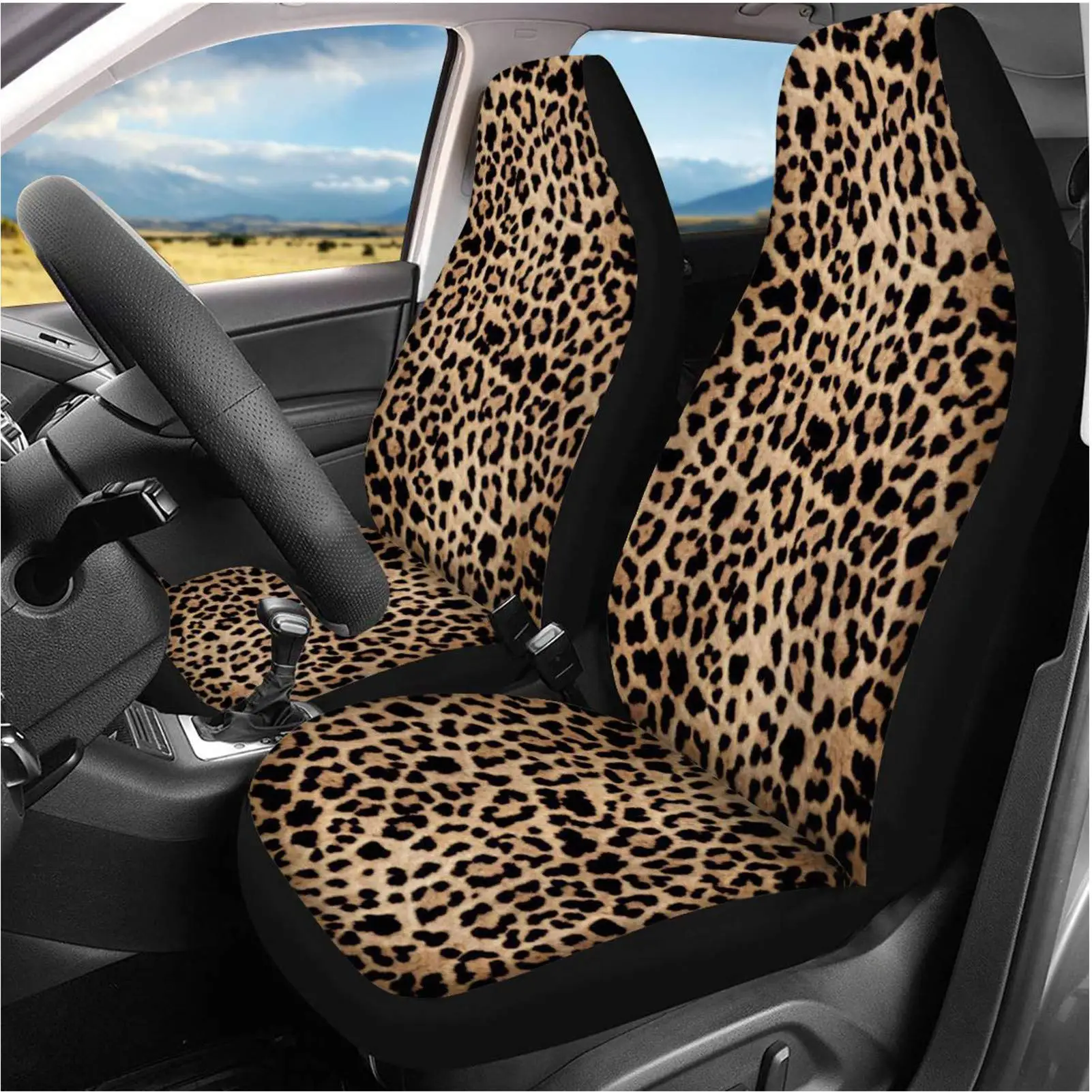 Комплект автомобильных чехлов для передних сидений с леопардовым принтом животных, протектор автомобильных сидений с рисунком гепарда, автомобильные чехлы для автомобилей Седан внедорожник