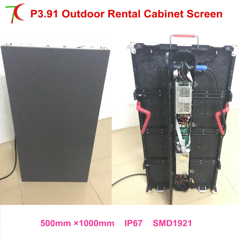 IP70 500 * 1000 мм P3.91 наружный алюминиевый шкаф для оборудования для литья под давлением для проката экрана