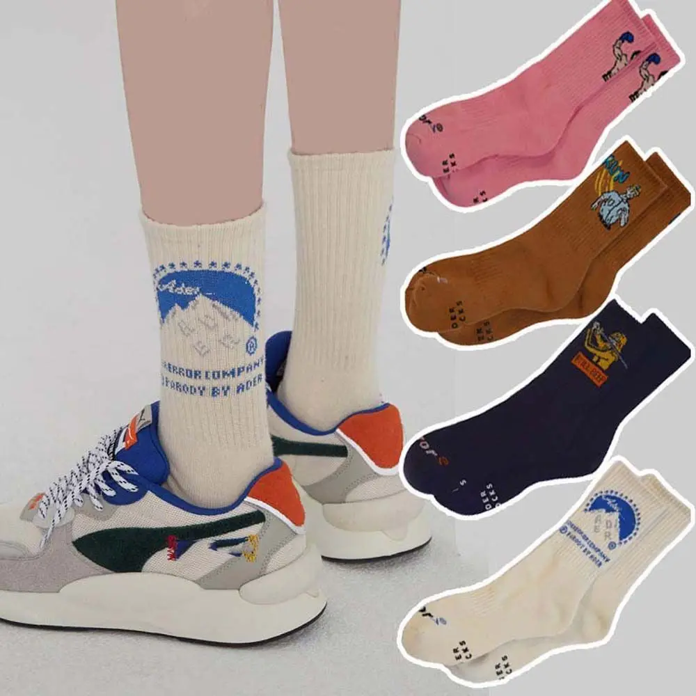 Спортивные носки в стиле колледжа, женские Розовые Хлопчатобумажные чулочно-носочные изделия с героями мультфильмов, Мужские носки, женские носки-трубки