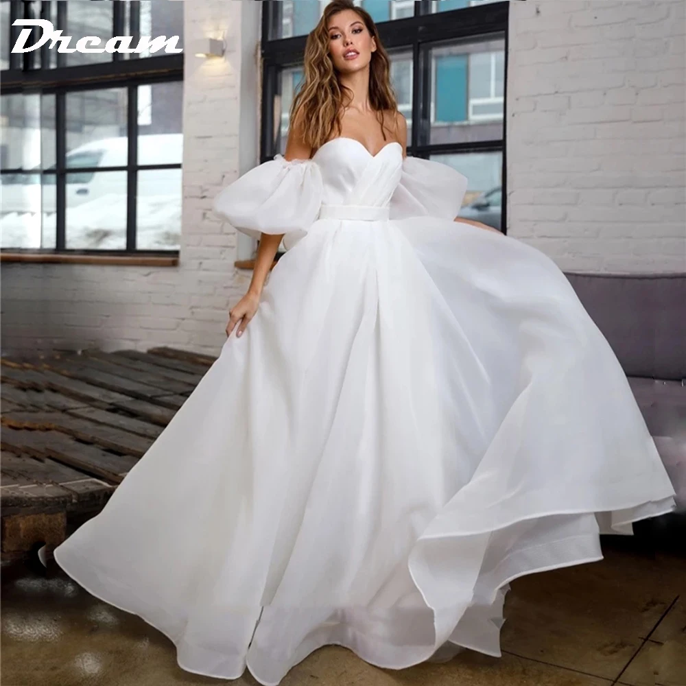 Свадебные платья DREAM Plain из Органзы с открытыми плечами в стиле Бохо С Длинным Пышным рукавом, Простое Свадебное платье на шнуровке, Vestidos De Noiva 2023