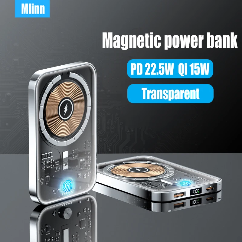 10000 мАч MacSafe Магнитный Беспроводной Банк Питания PD20W Быстрая Зарядка Прозрачный Внешний Запасной Аккумулятор для iPhone 14 13 12 Pro Max
