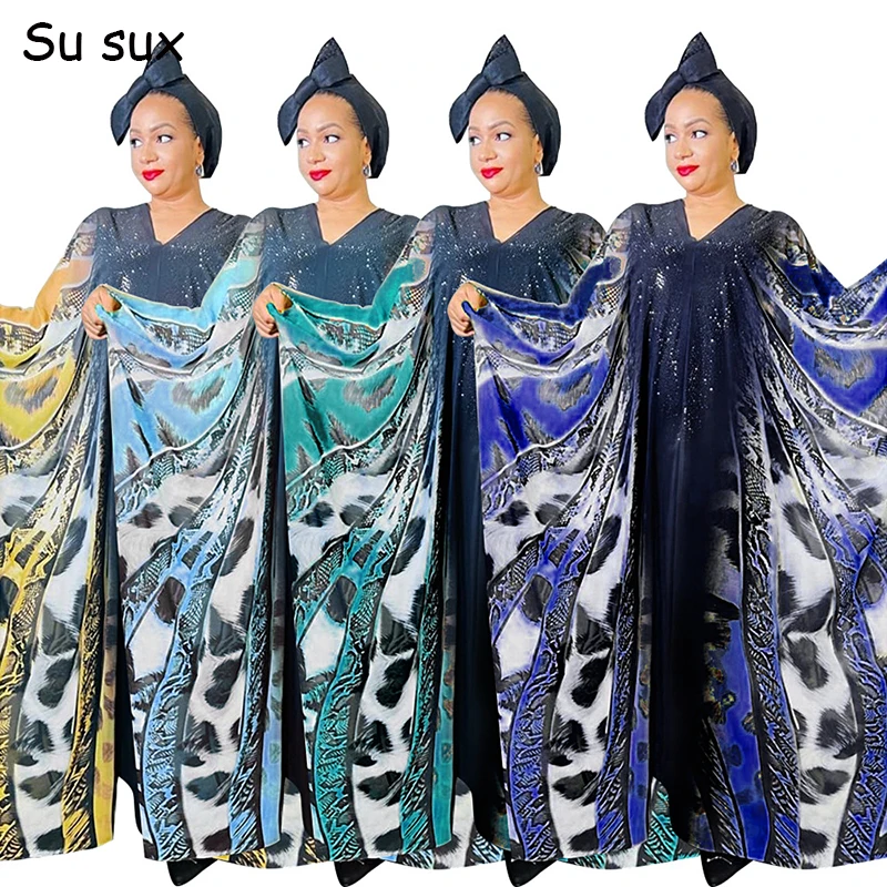 Шифоновое платье Макси Плюс размер, африканские платья для женщин, Традиционная дашики Абайя, Дубайская арабская Свободная мантия с принтом и черный жилет, платья