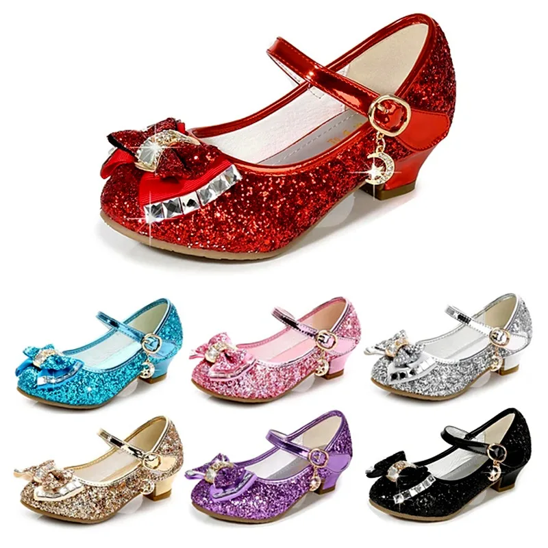 Принцесса, Классическая Кожаная обувь с бантом для девочек, Танцевальная обувь Для Театрализованной вечеринки, Детская Вечерняя Блестящая Золотисто-Розовая Синяя Обувь С бабочкой