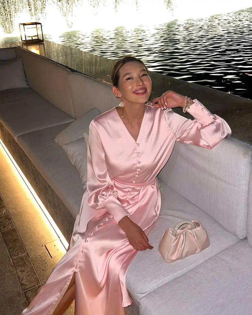 Винтажные Розовые платья для выпускного вечера с длинными рукавами и V-образным вырезом, плиссированные платья для вечеринок длиной до щиколоток, платья для официальных мероприятий