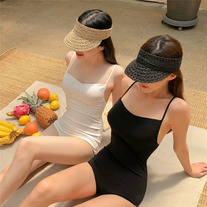 Корейский Стиль, цельный женский купальник, однотонный Винтажный Простой Сексуальный купальник с открытой спиной, купальный костюм, Монокини, Пляжная одежда