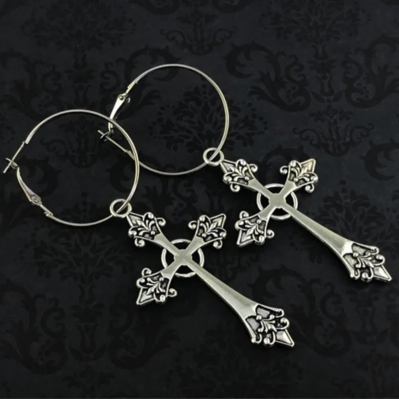 Серьги-кольца в готическом стиле с крестом, Крупные серебряные украшения в традиционном готическом стиле, модный деликатес 2020, новый подарок для женщин подруге