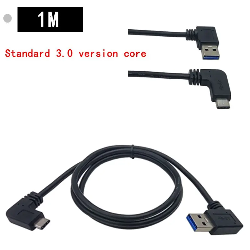 Стандартный правый изгиб USB 3.0 Type-C, кабель для передачи данных с двойным изгибом, Соединительный кабель для зарядки данных для ноутбука