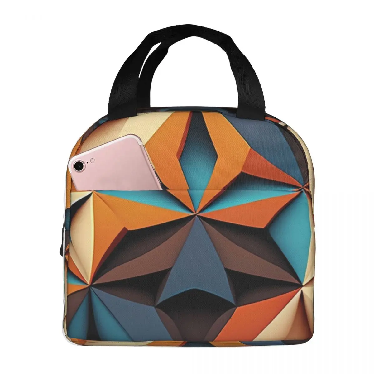 Сумка для ланча с геопринтом, Абстрактная геометрическая коробка для ланча для пикника Для женщин, винтажные термосумки для ланча с принтом, Оксфордская сумка-холодильник