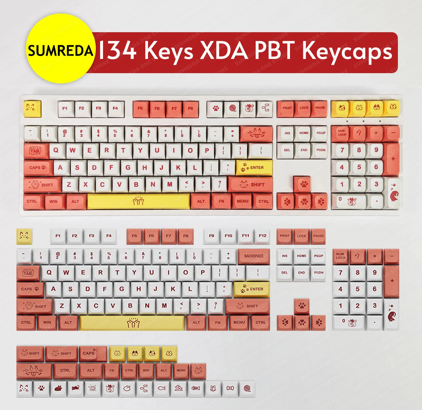 Мультяшный Дизайн Kawaii Keycaps Cute Cat Dog DYE-SUB DIY Пользовательские Колпачки XDA Profile PBT Keycaps Для MX Switch Игровая Механическая Клавиатура