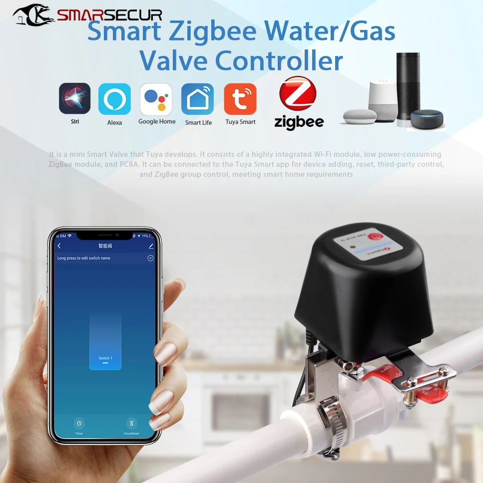 Умный Газовый Манипулятор Zigbee, Контроллер отключения Садовой воды, Alexa Google Assistant, Smart Life, работа с Ewelink Hub