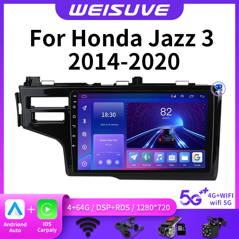 Android 12,0 Автомобильный Радиоприемник Carplay Auto GPS Для Honda Jazz 3 2014-2020 Fit 3 GP GK 2013-2020 WIFI Мультимедийный плеер Навигация 4G