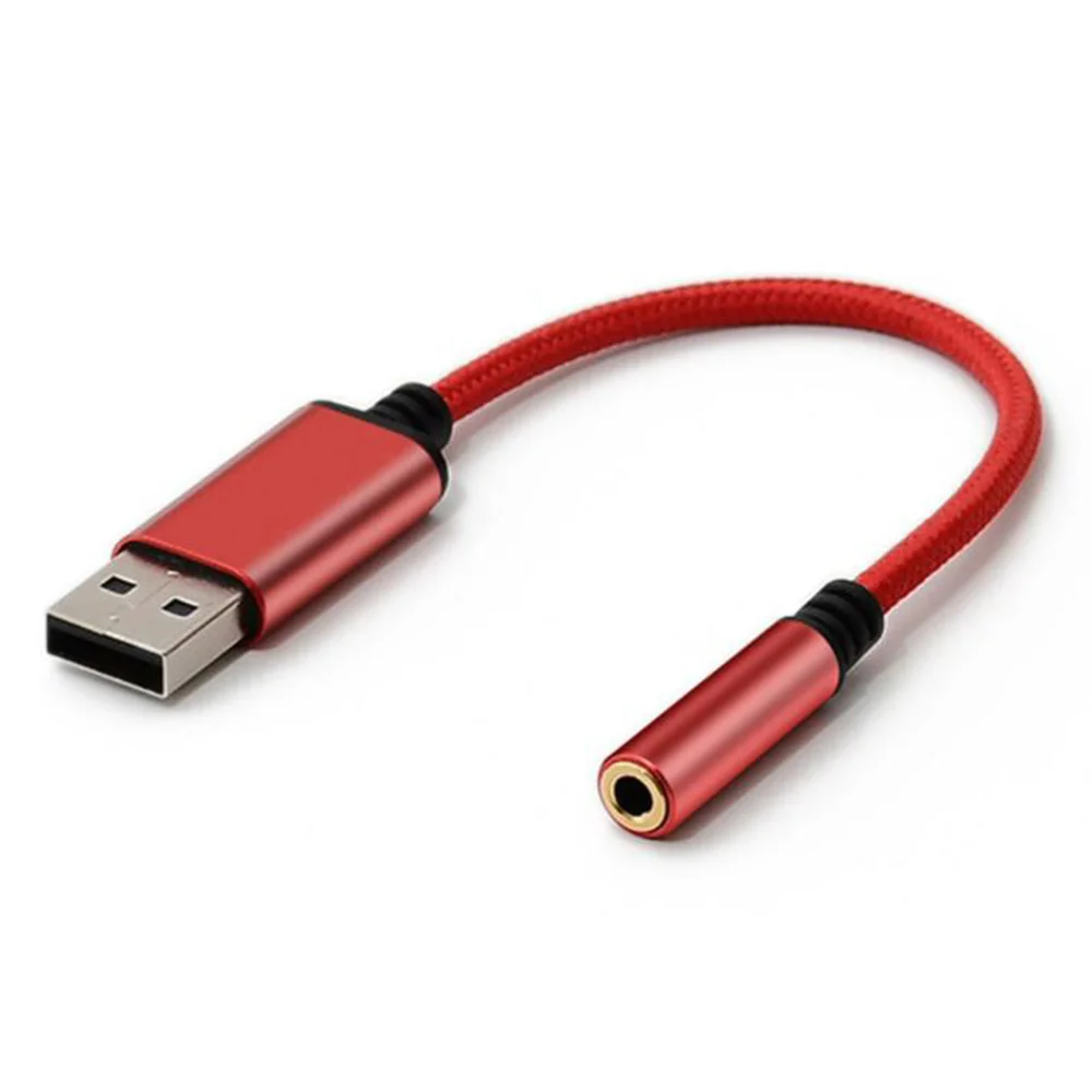 Аудиоадаптер для наушников USB-3,5 мм, Внешняя стереофоническая звуковая карта для ПК, ноутбука, для, для и т.д. (0,6 фута, красный)