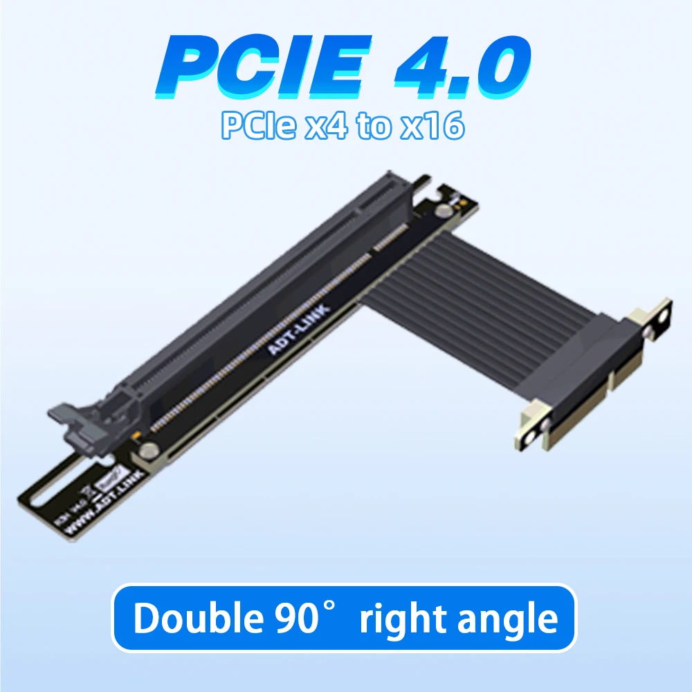 Двойной 90-Градусный Прямоугольный Удлинитель PCIe 4.0 X4-X16 R23SL-TL 64G/bps PCI Express 3.0 4x 16x Riser Card Ленточный Удлинитель