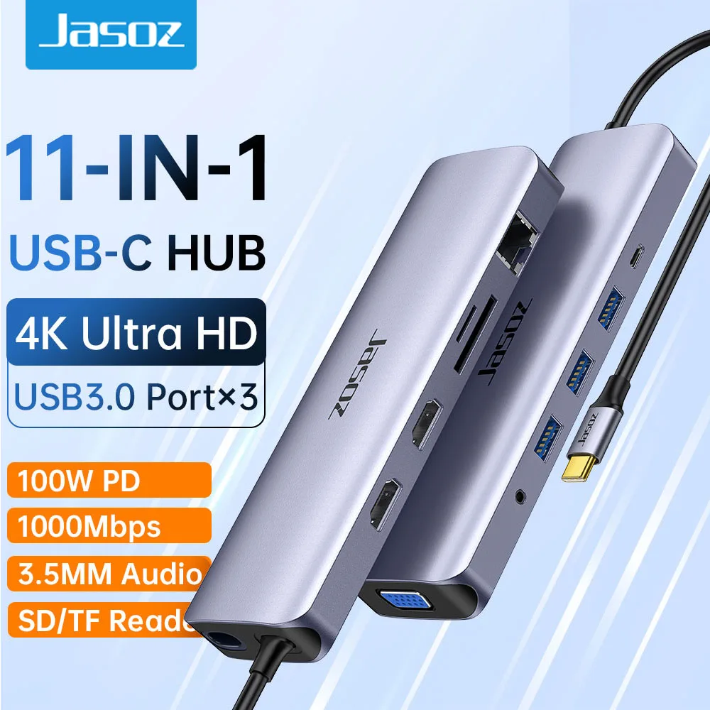 Jasoz USB C Концентратор 4K 60Hz Type C к HDMI 2,0 RJ45 USB 3,0 PD 100 Вт Адаптер Для Macbook Air Pro iPad Pro M1 Аксессуары Для ПК USB-концентратор