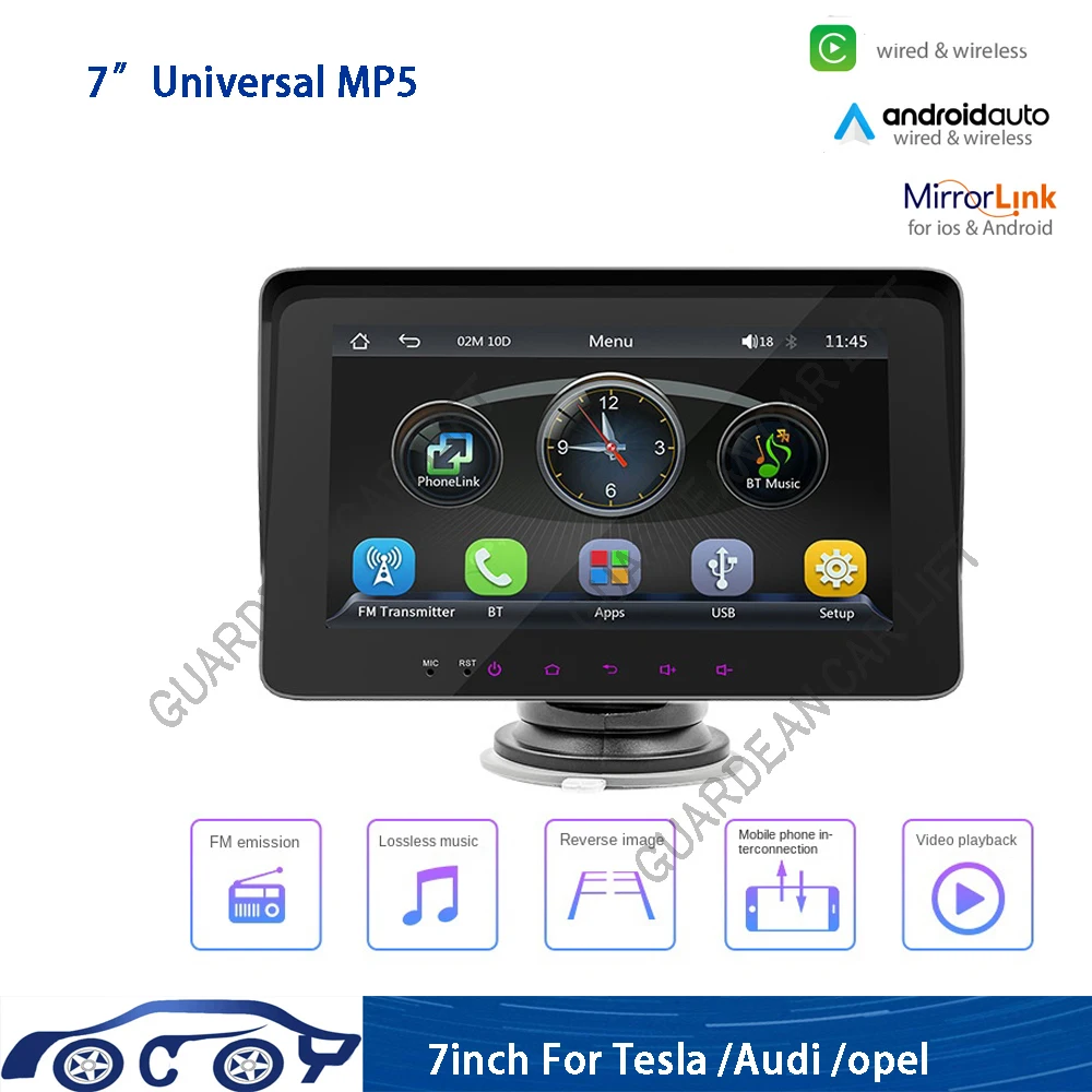 Универсальное 7-дюймовое автомобильное радио FM HD Беспроводной Carplay Android Auto Bluetooth 5.1 Видео Аудио USB стереоплеер для Tesla Audi opel