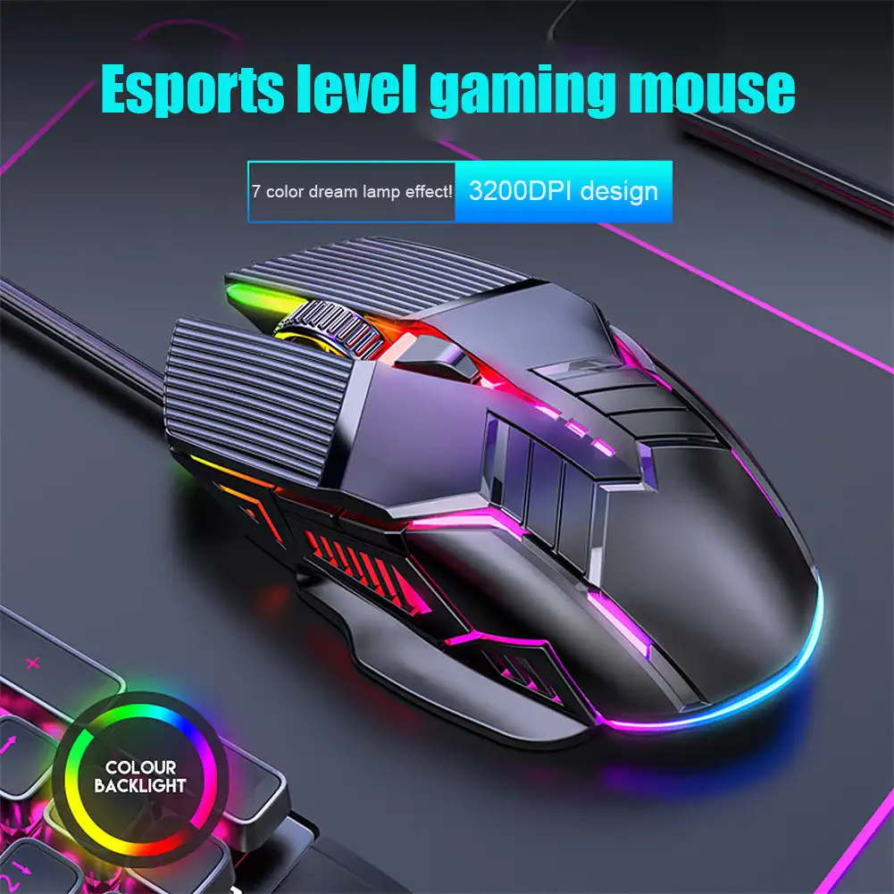Эргономичная проводная игровая мышь 3200 точек на дюйм, USB Компьютерная мышь, Игровая мышь для геймеров с RGB подсветкой, 6 кнопочных светодиодных бесшумных мышей для ПК, ноутбуков