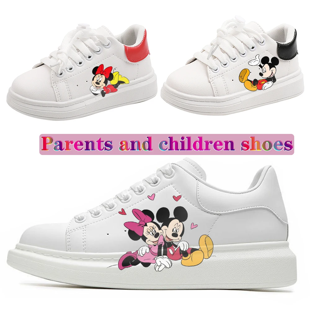 Повседневная обувь для родителей и детей с Микки и Минни Маус от Disney, Пара Мужчин и женщин, Кроссовки с героями мультфильмов для девочек и мальчиков, Студенческая мягкая спортивная обувь