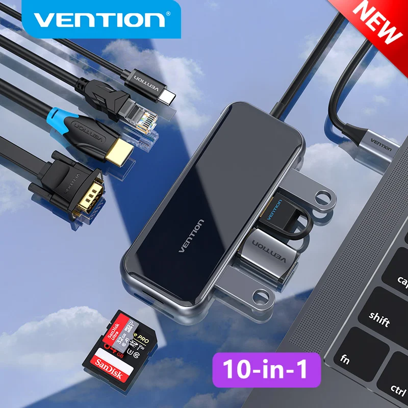 Vention USB HUB C КОНЦЕНТРАТОР HDMI Адаптер 10 в 1 Type-C для Мульти USB 3,0 Адаптер-концентратор Док-станция для MacBook Pro USB-C 3,1 Разветвитель USB C КОНЦЕНТРАТОР