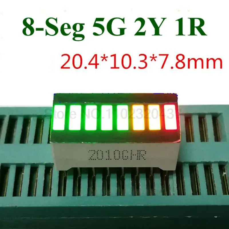 20 шт., светодиодный дисплей с 8 сегментными номерами, светодиодный Индикатор 5green 2yellow 1Red, Знаковый дисплей, гистограмма, Сегментный индикатор