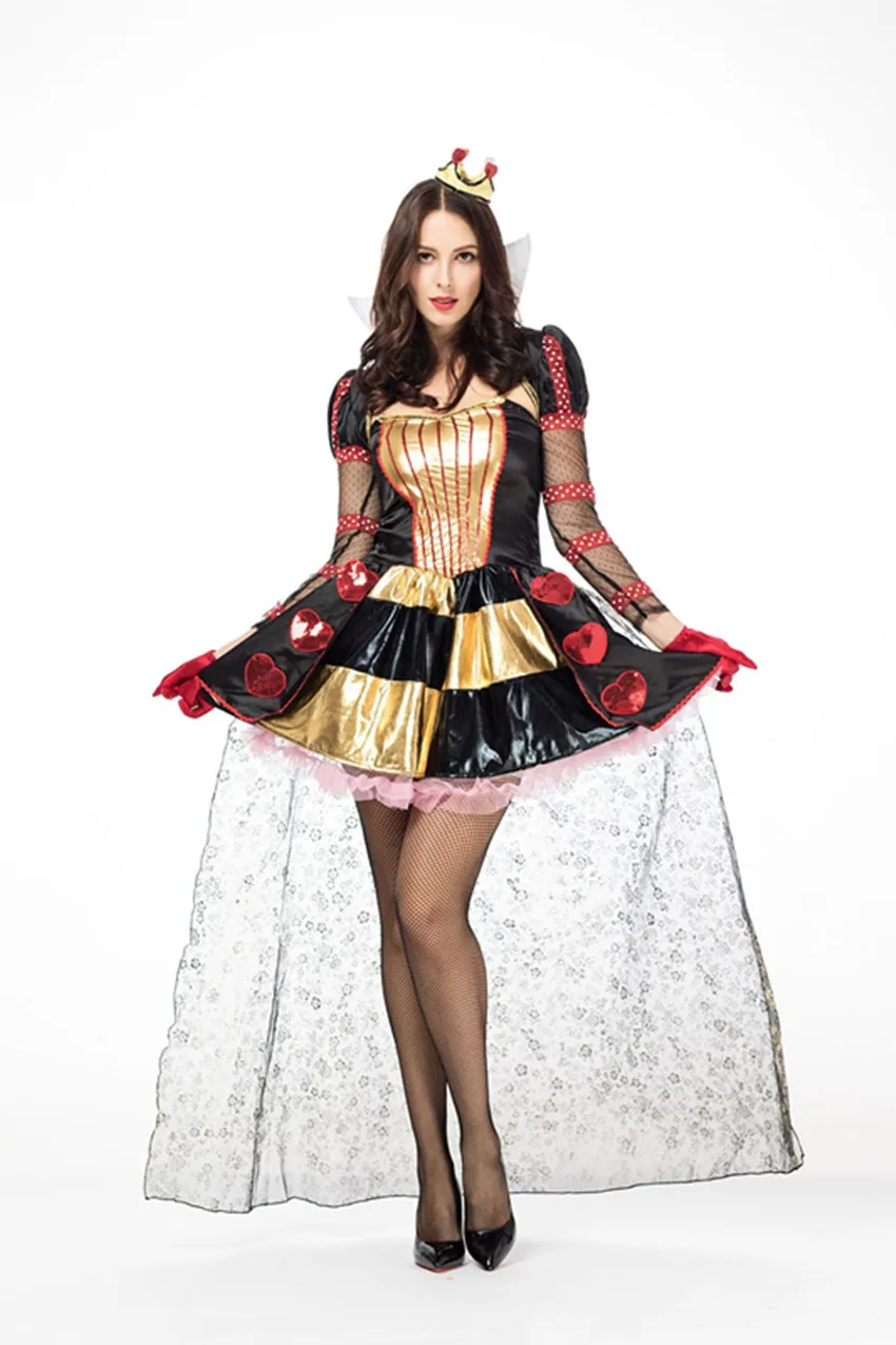 Высококачественный Новый Костюм Королевы Красного Сердца на Хэллоуин, Маскарадный костюм для Косплея, Элегантное платье для взрослых женщин