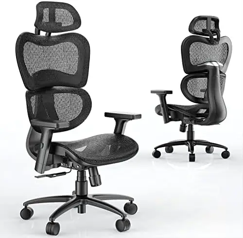 Эргономичное офисное кресло с поясничной поддержкой, сетчатое компьютерное кресло с высокой спинкой с регулируемым подголовником и 3D-фиксатором наклона подлокотника для Adu